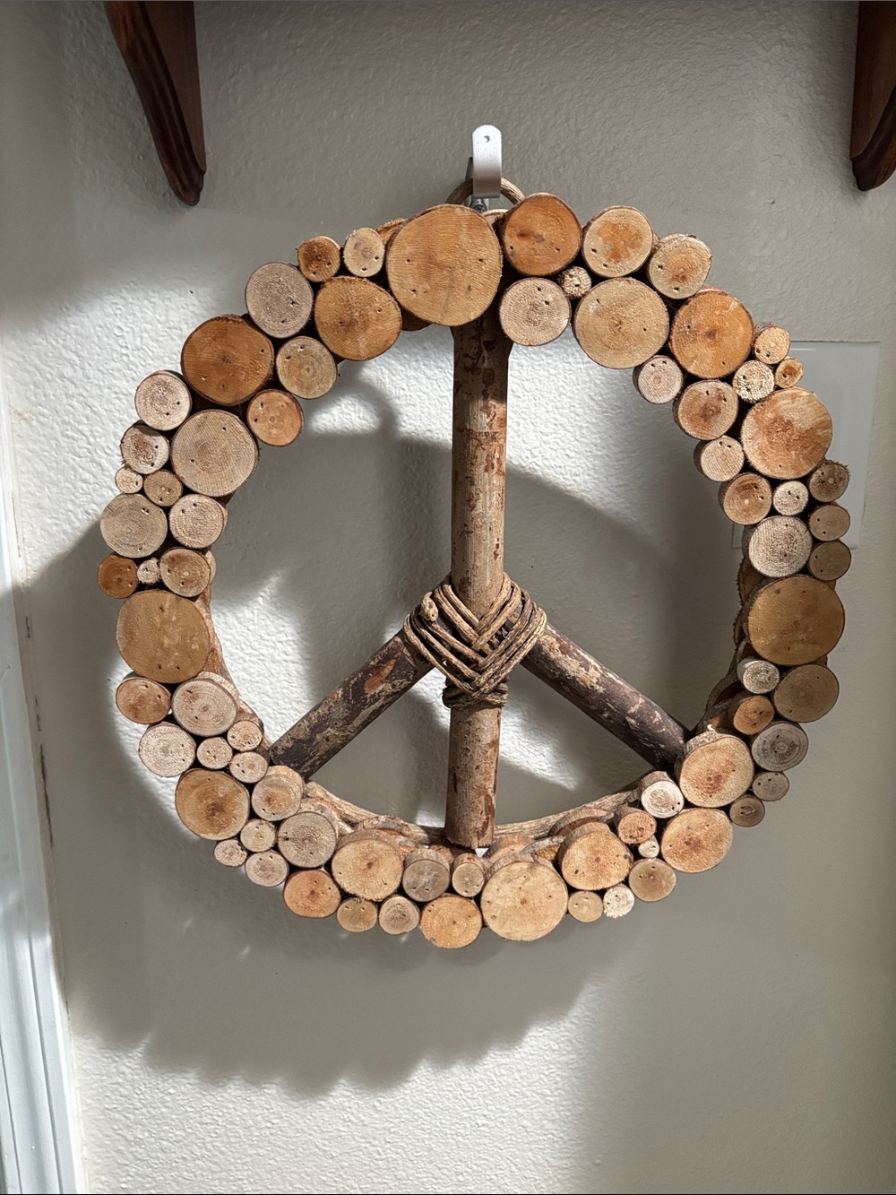 Rustic Wood Peace Sign Wall Decor – Natural Brown